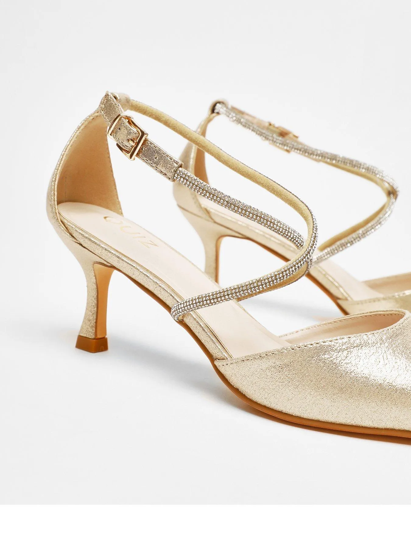 Quiz Gold Satin Cross Strap Court Heels