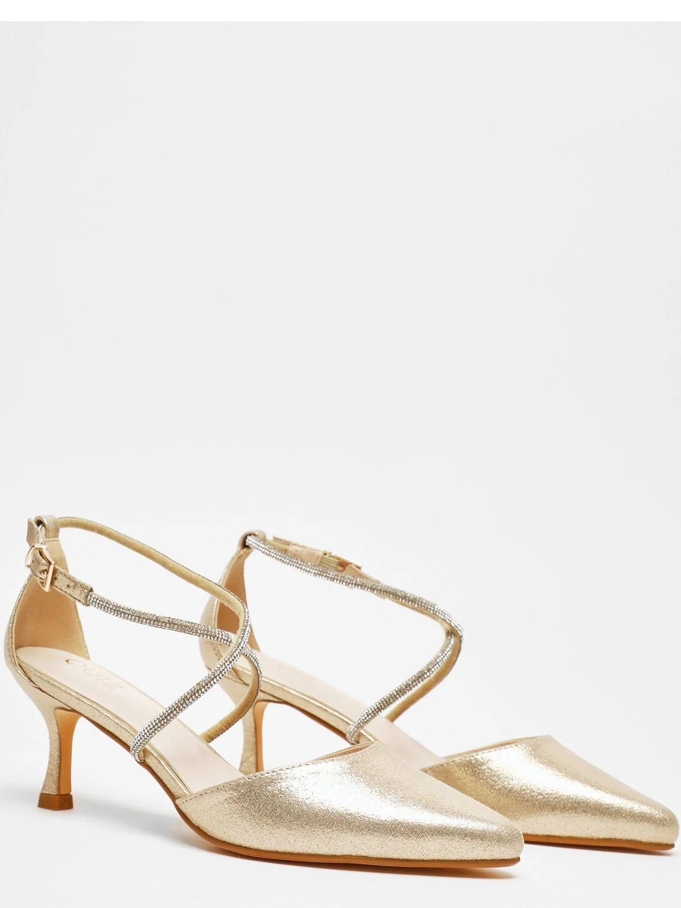 Quiz Gold Satin Cross Strap Court Heels