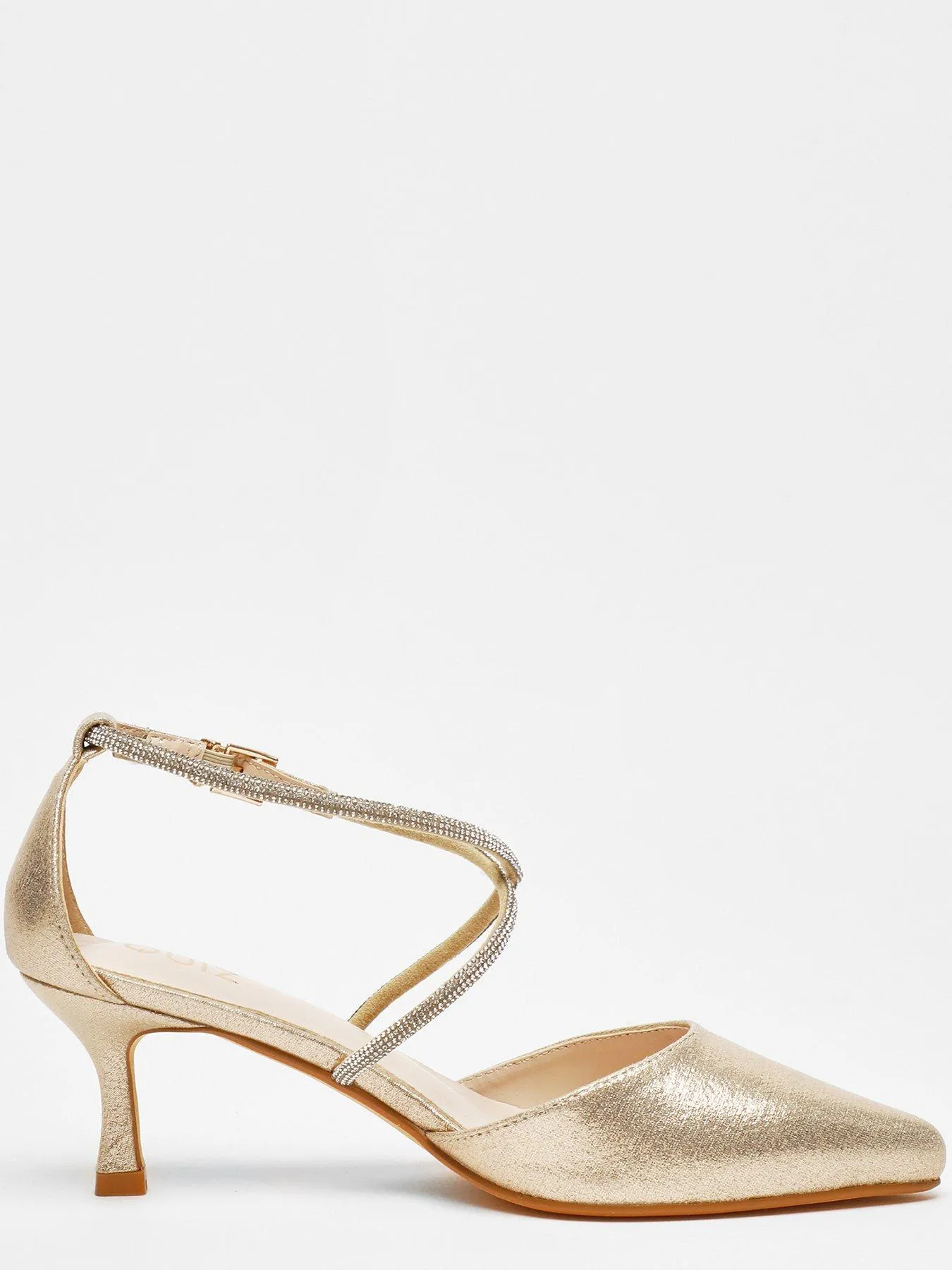 Quiz Gold Satin Cross Strap Court Heels