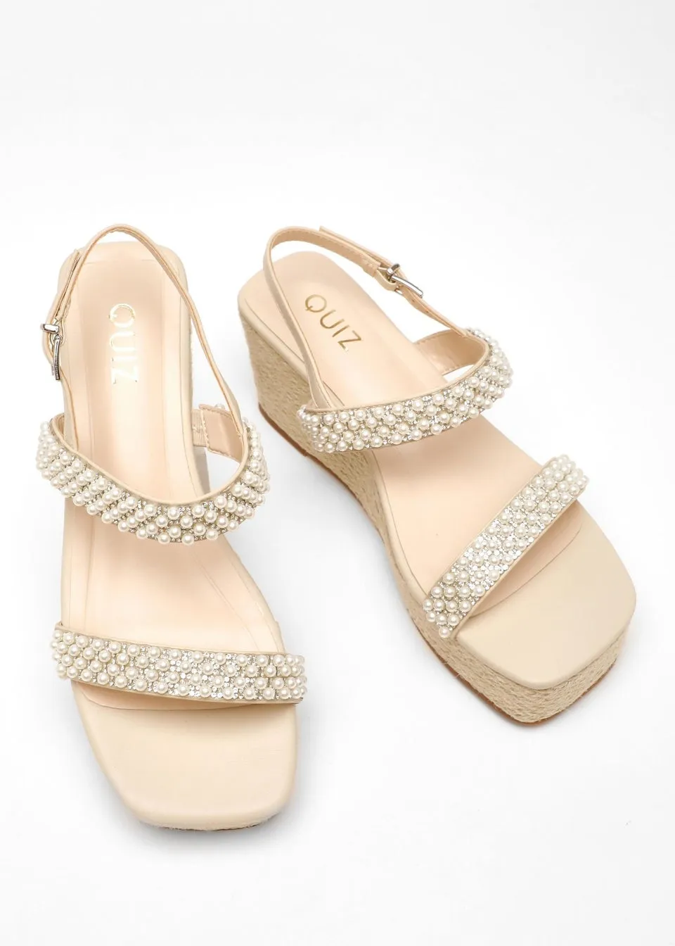 Stylish Natural Pearl Woven Wedge Sandals