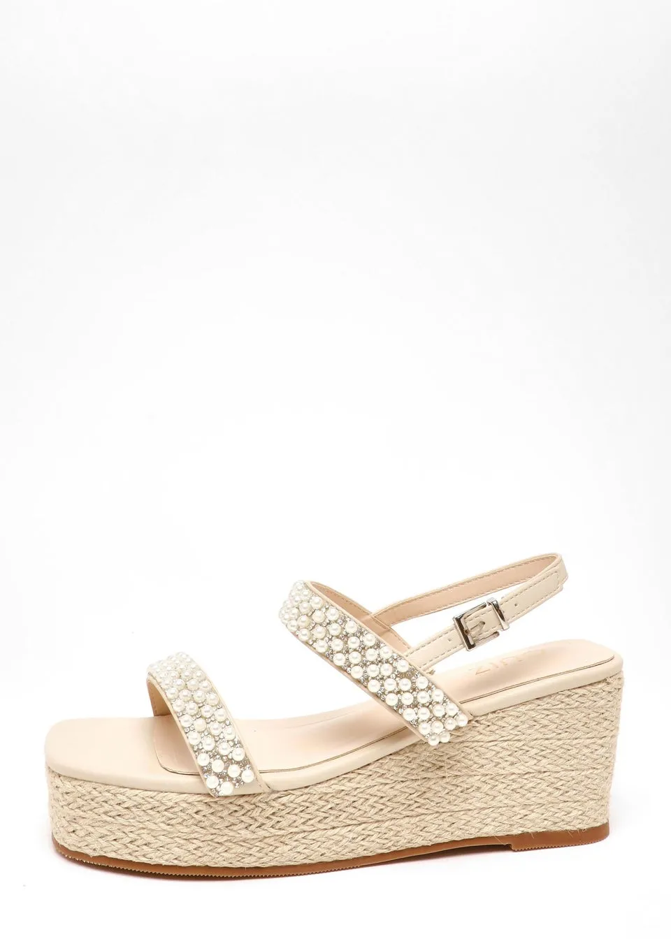 Stylish Natural Pearl Woven Wedge Sandals