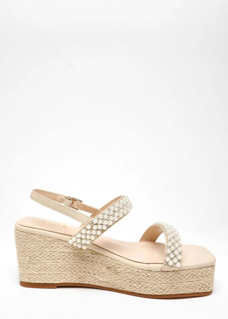 Stylish Natural Pearl Woven Wedge Sandals