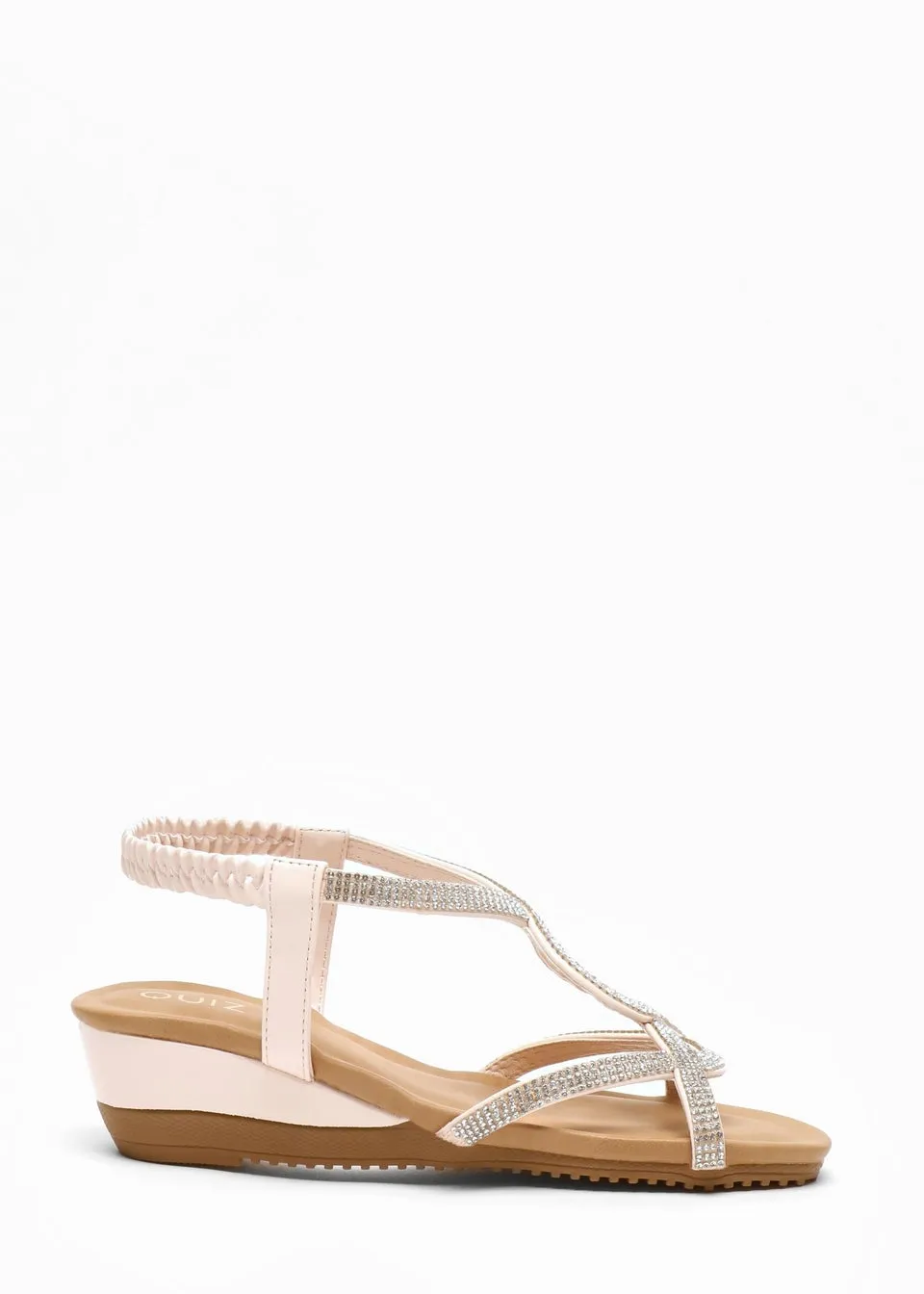 Fashionable Pink T-Strap Wedge Sandals