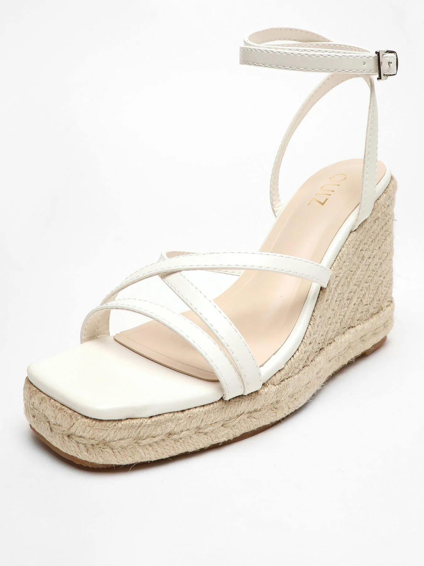 Chic White Strappy Faux Leather Woven Wedge Sandals