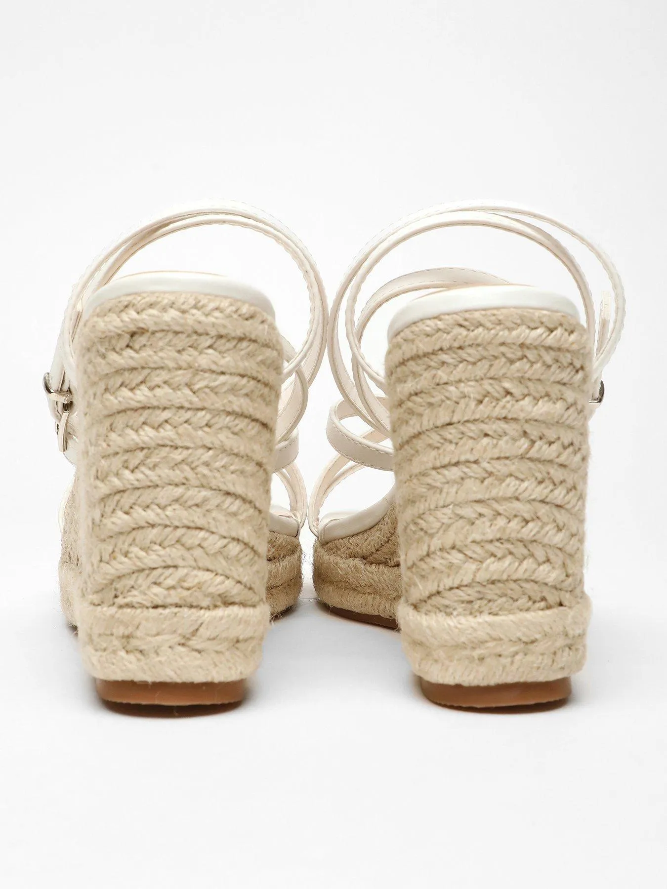 Chic White Strappy Faux Leather Woven Wedge Sandals