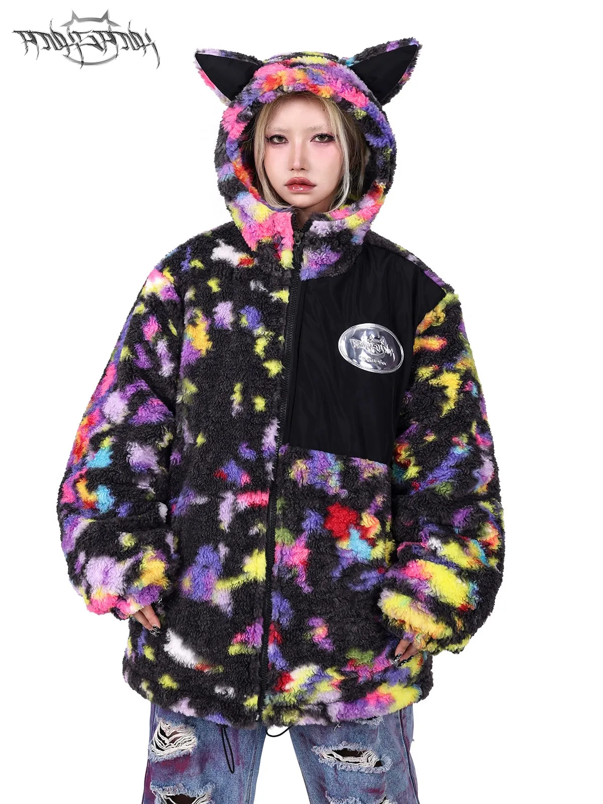 Rainbow Cat Ears Hooded BoA Loose Jacket