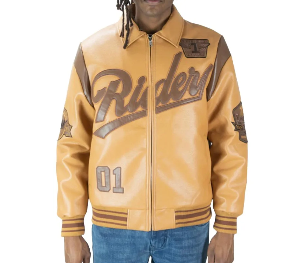 Rebel Minds Rider Caramel Leather Varsity Jacket