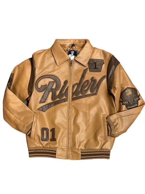 Rebel Minds Rider Caramel Leather Varsity Jacket