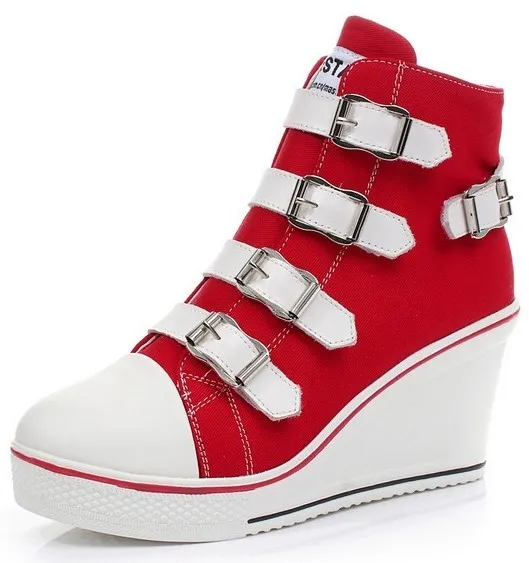 Red Canvas Wedge Sneakers