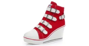 Red Canvas Wedge Sneakers