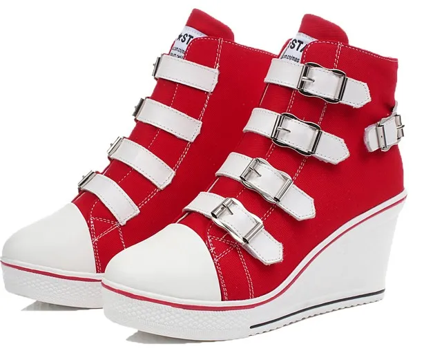 Red Canvas Wedge Sneakers