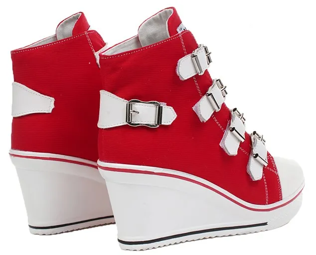 Red Canvas Wedge Sneakers