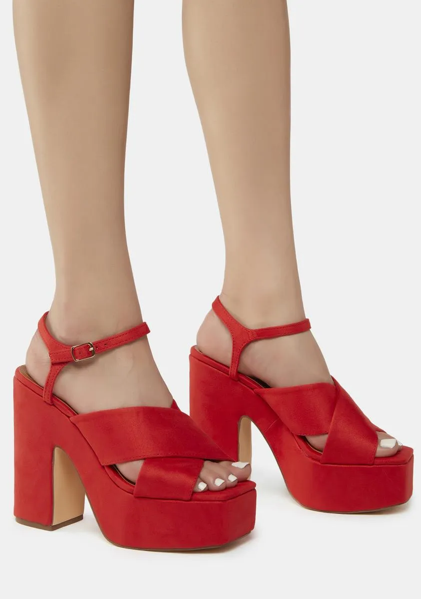 Red Sunniva Faux Suede Platform Heels-