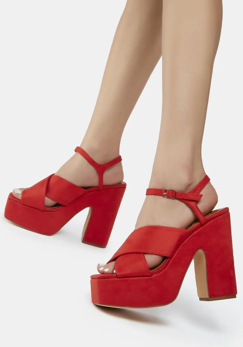 Red Sunniva Faux Suede Platform Heels-