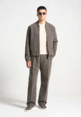 Relaxed Fit Boucle Pleated Tailored Trousers - Brown