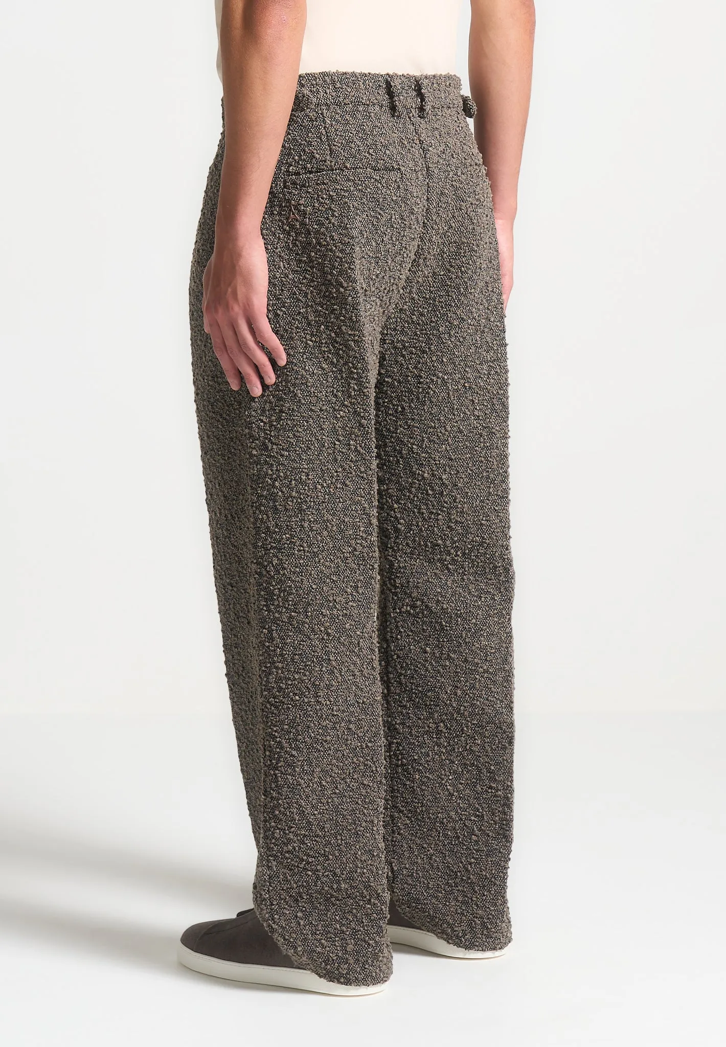 Relaxed Fit Boucle Pleated Tailored Trousers - Brown