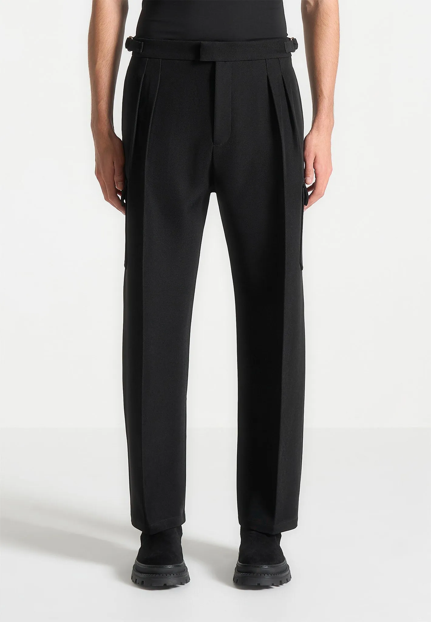 Relaxed Fit Twill Pocket Trousers - Black