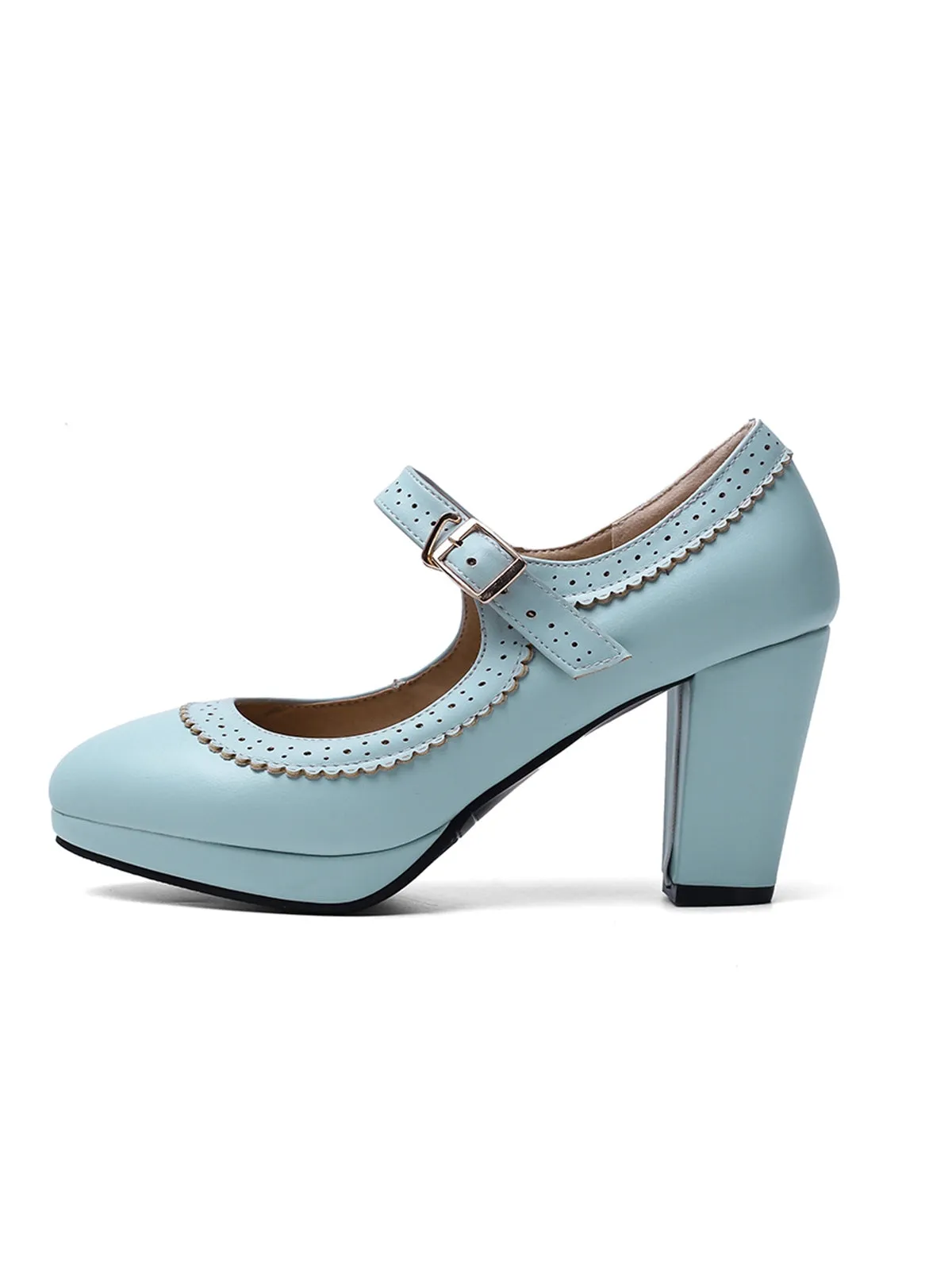 Retro Mary Jane Leather Chuny Heels