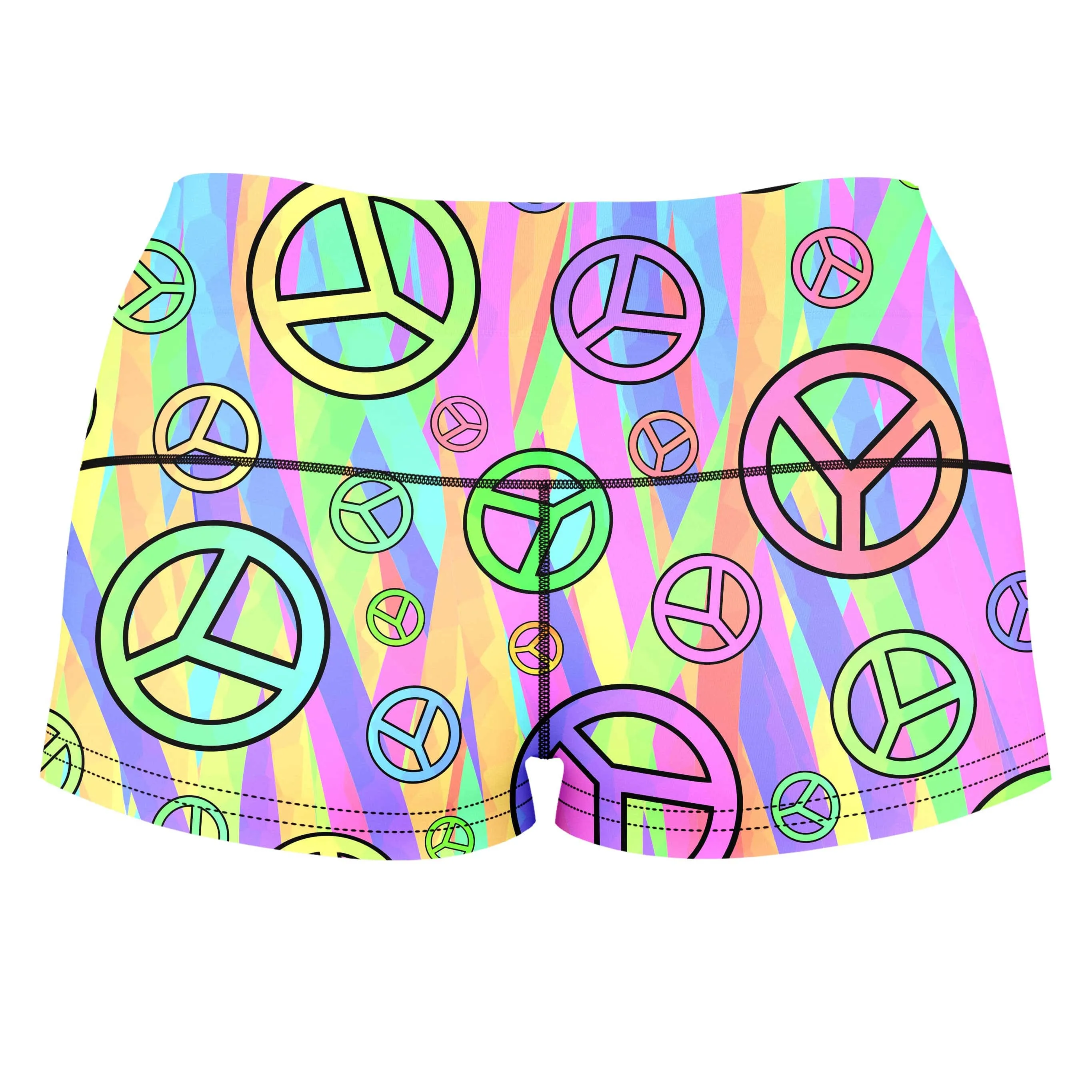 Retro Peace Symbol High-Waisted Women's Shorts