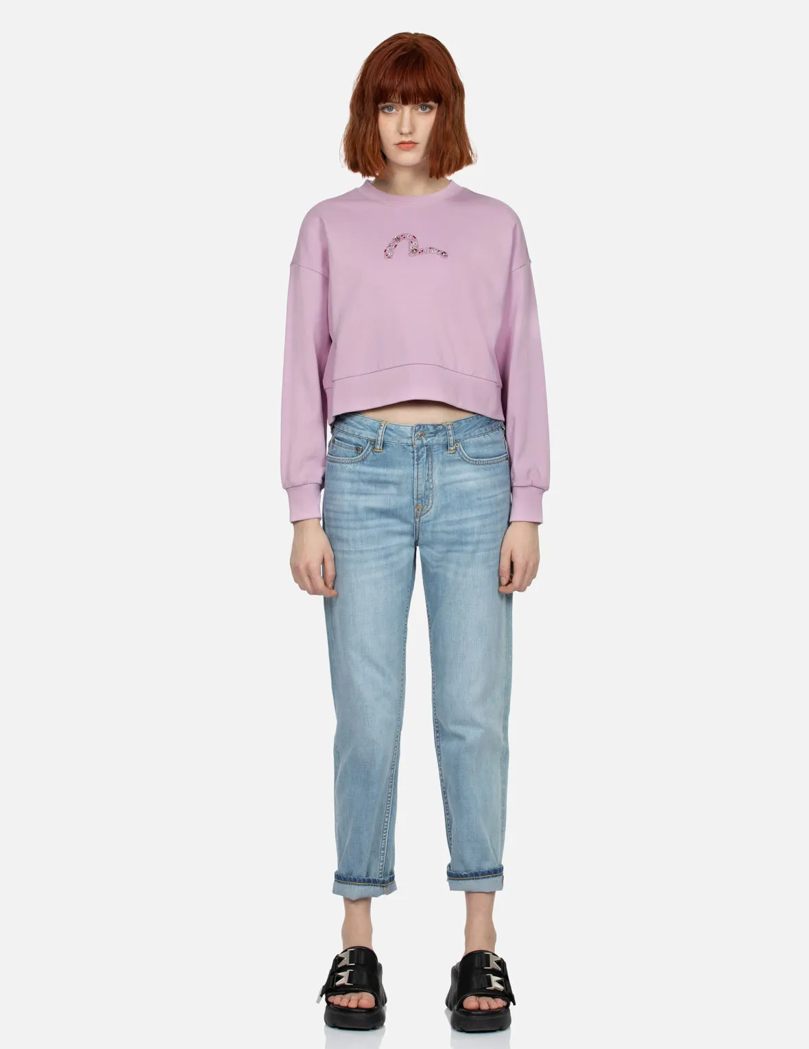 Rhinestone Seagull Cropped Sweatshirt