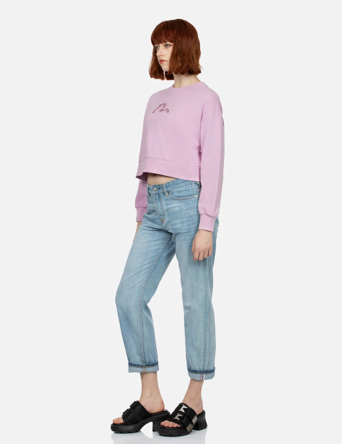 Rhinestone Seagull Cropped Sweatshirt