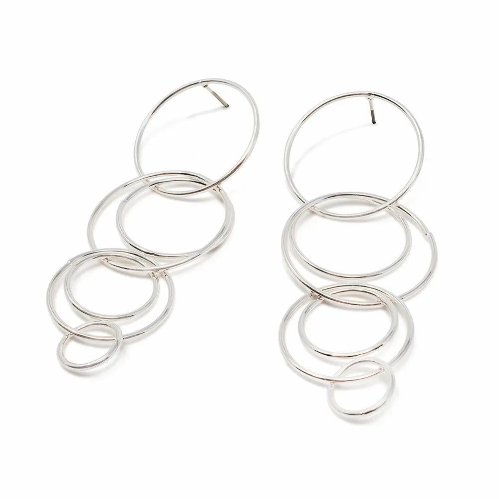 Rhodium Plated Multi Link Hoop Earrings