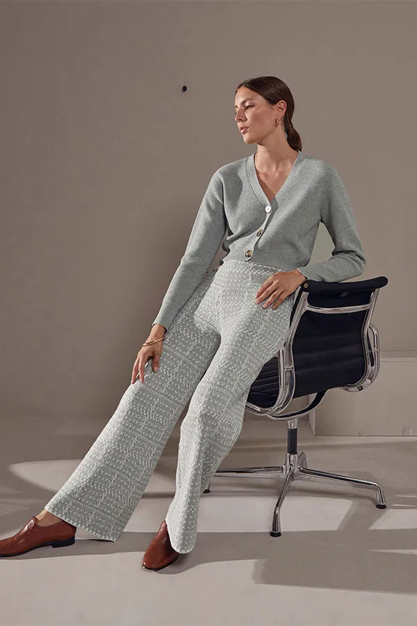 Rodier GREY WIDE-LEG JACQUARD KNITTED TROUSERS