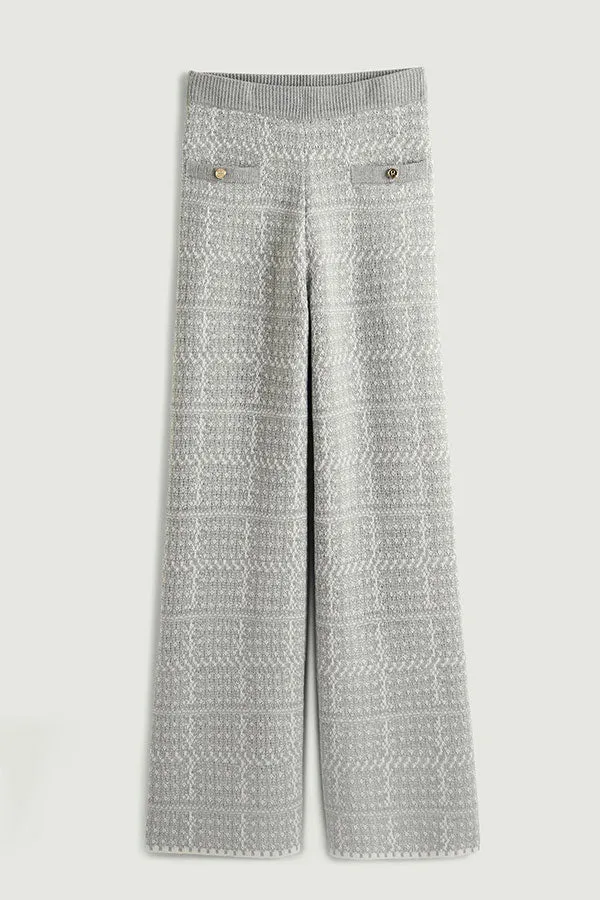 Rodier GREY WIDE-LEG JACQUARD KNITTED TROUSERS