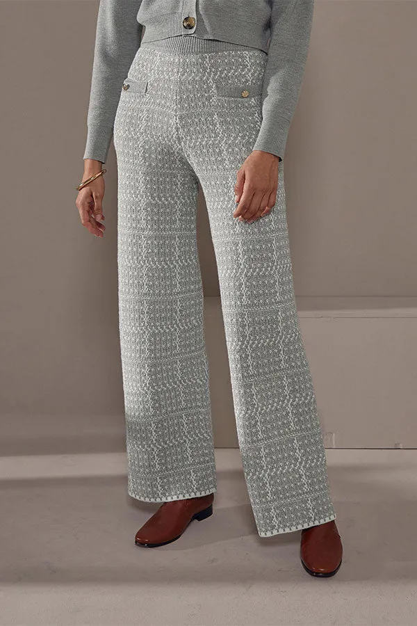 Rodier GREY WIDE-LEG JACQUARD KNITTED TROUSERS