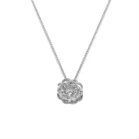 Rose Pendant Necklace with Rhodium Plated Cubic Zirconia