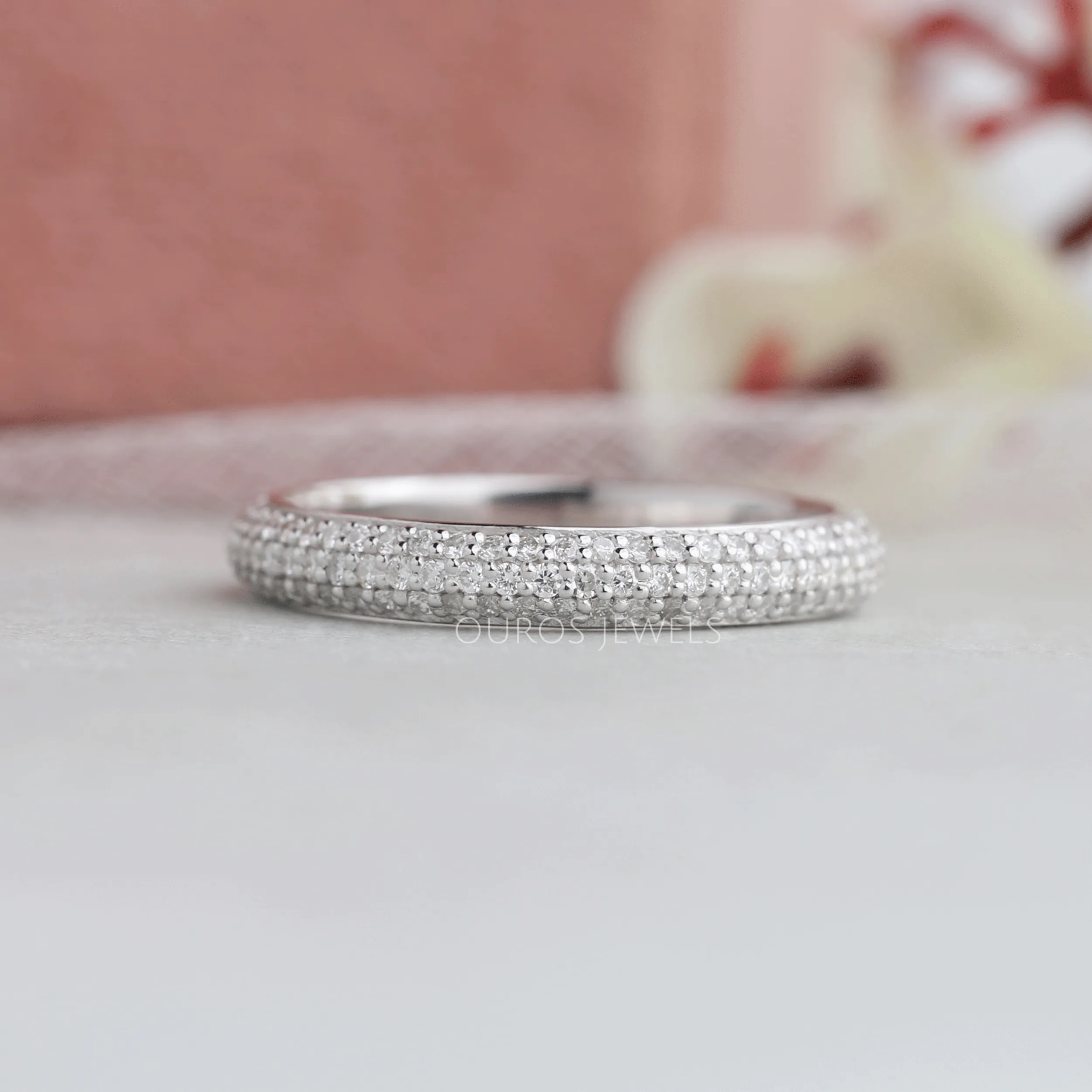 Round Cut Lab Diamond  Pave Set Wedding Ring