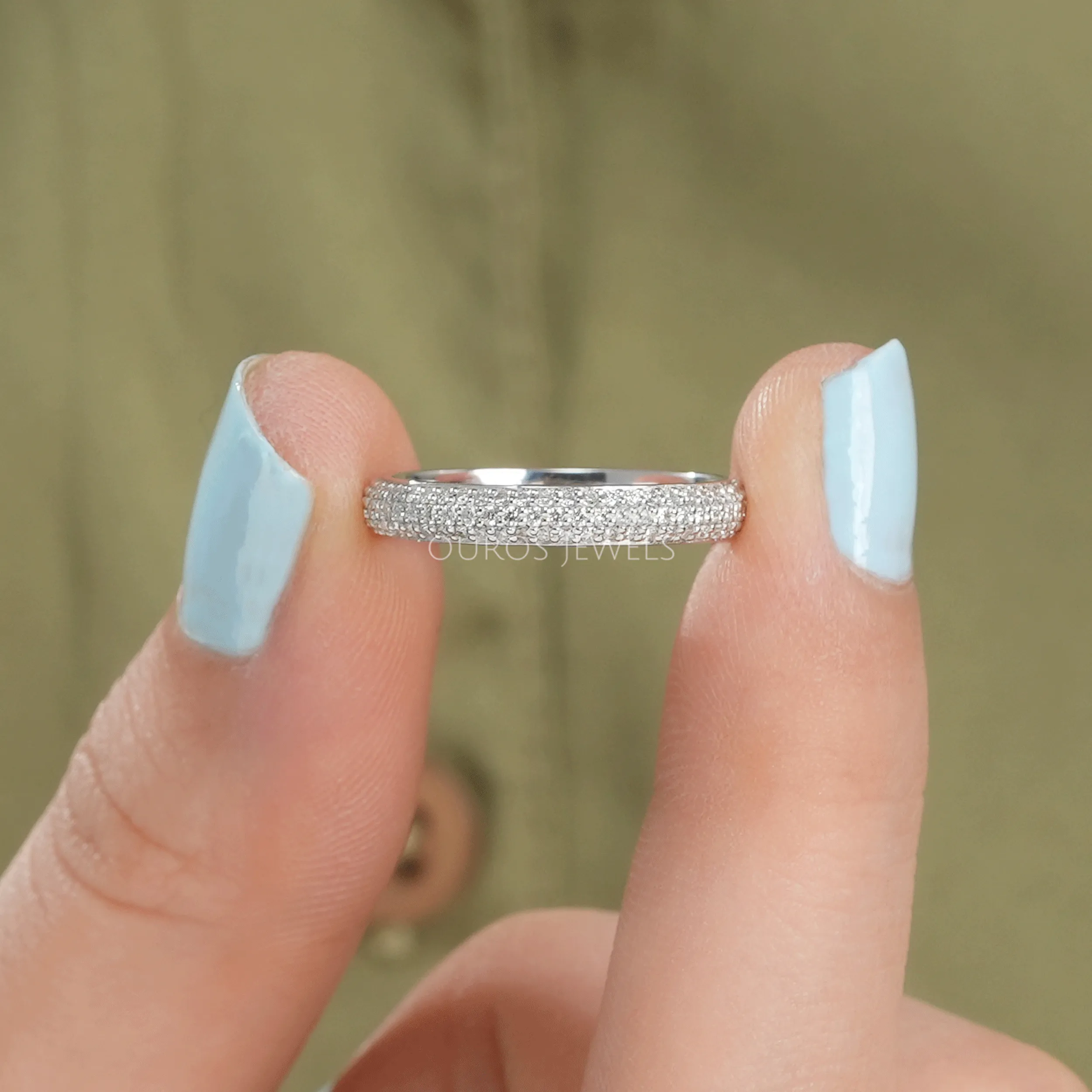 Round Cut Lab Diamond  Pave Set Wedding Ring