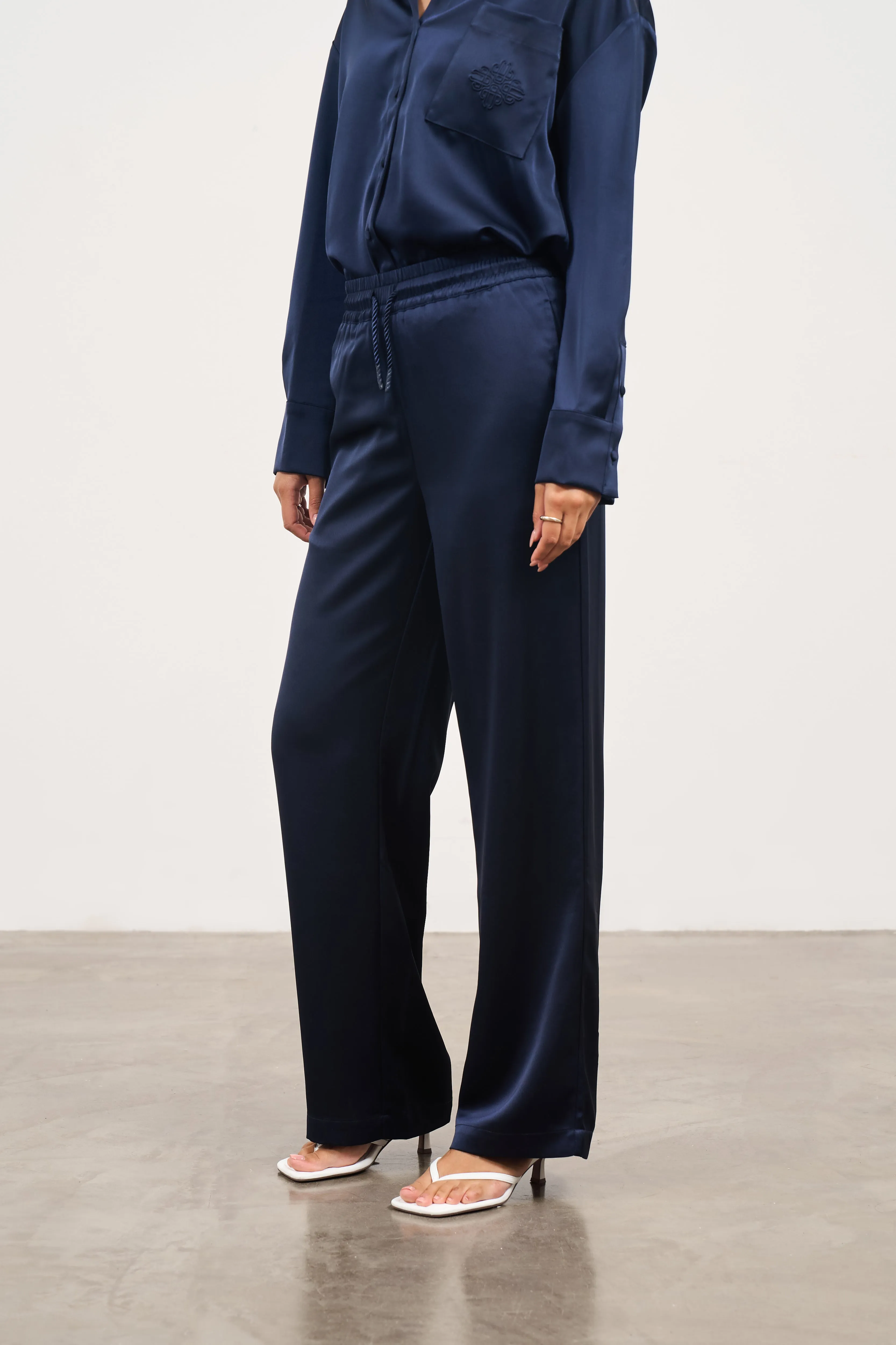 SATIN EMBLEM TROUSERS - NAVY