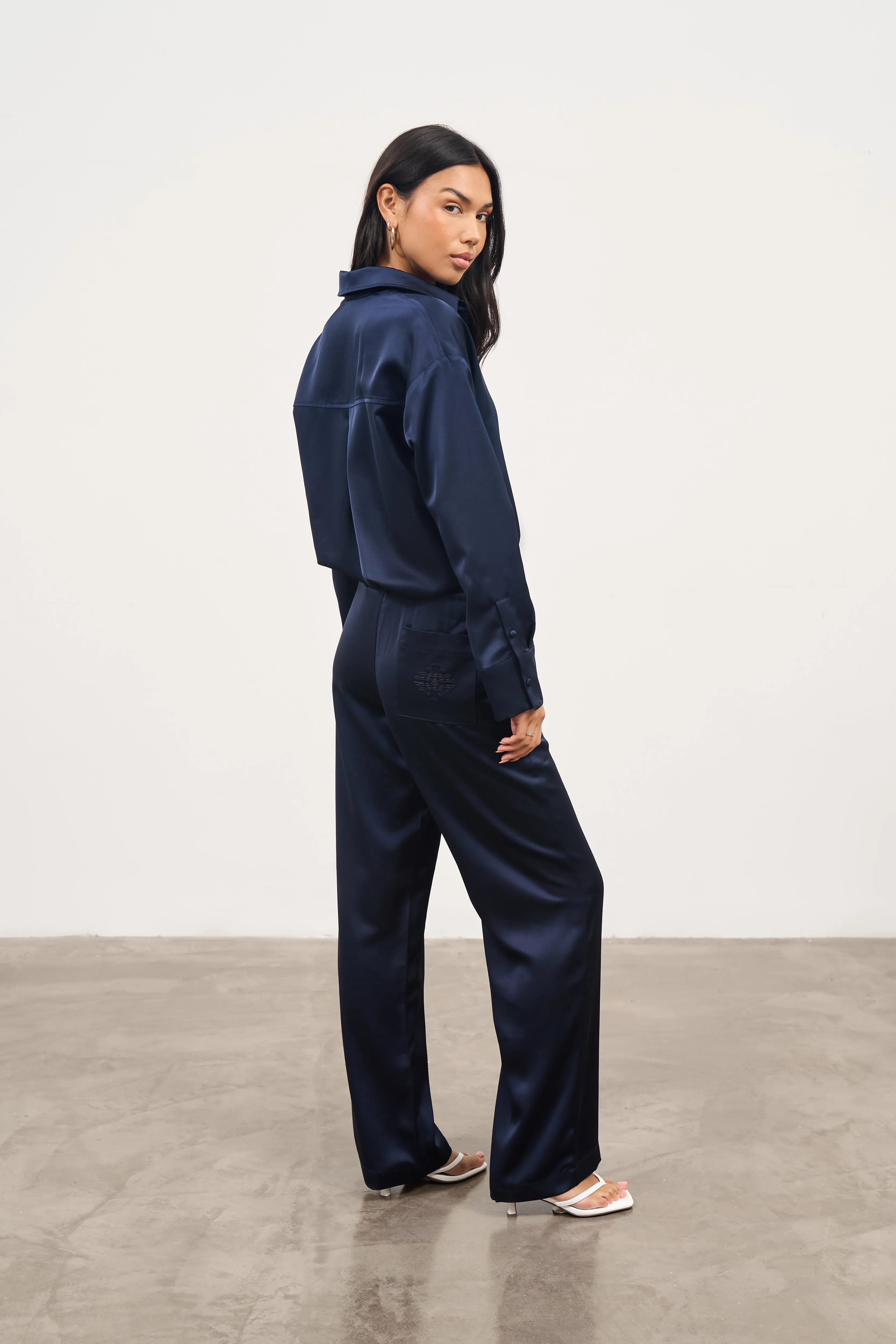 SATIN EMBLEM TROUSERS - NAVY