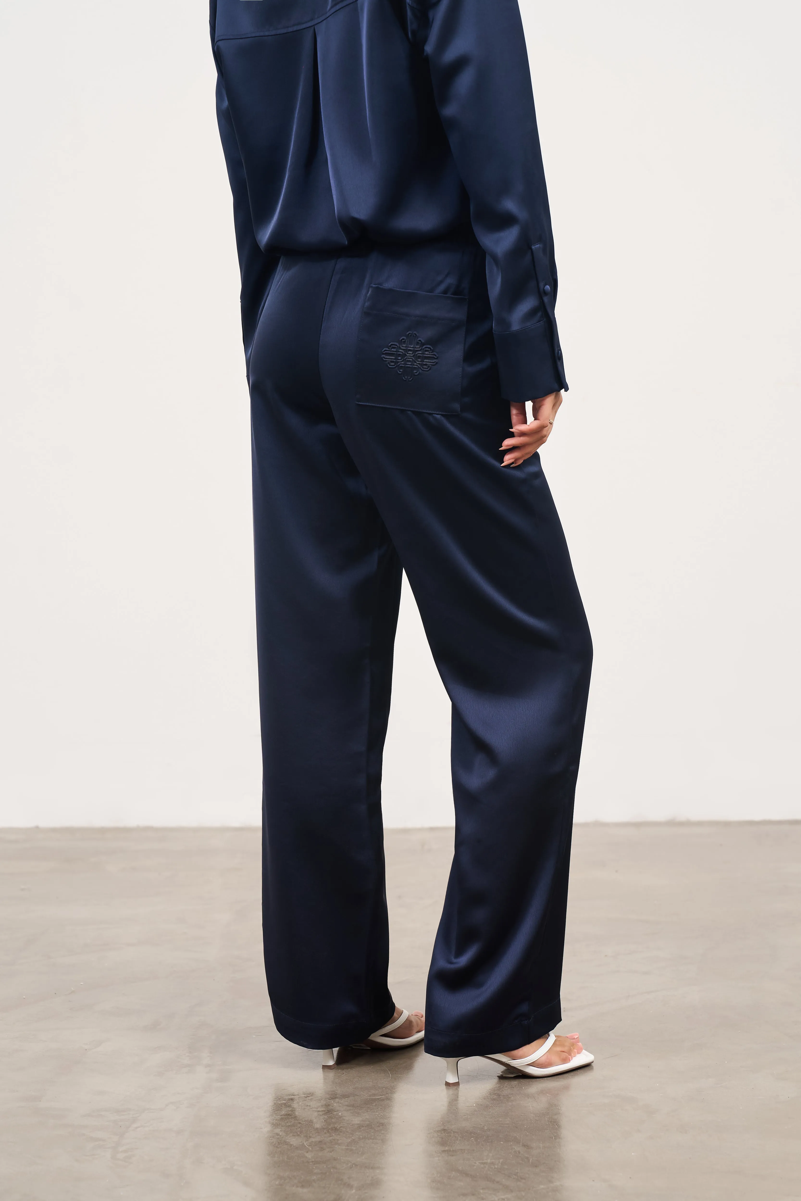 SATIN EMBLEM TROUSERS - NAVY