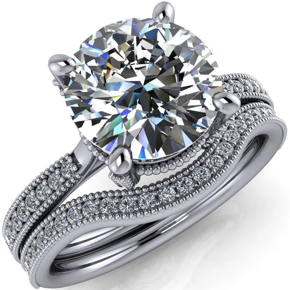 Scarlett Round Center Stone Custom Milgrain with Diamond Channel Set and 4 Prong Ring