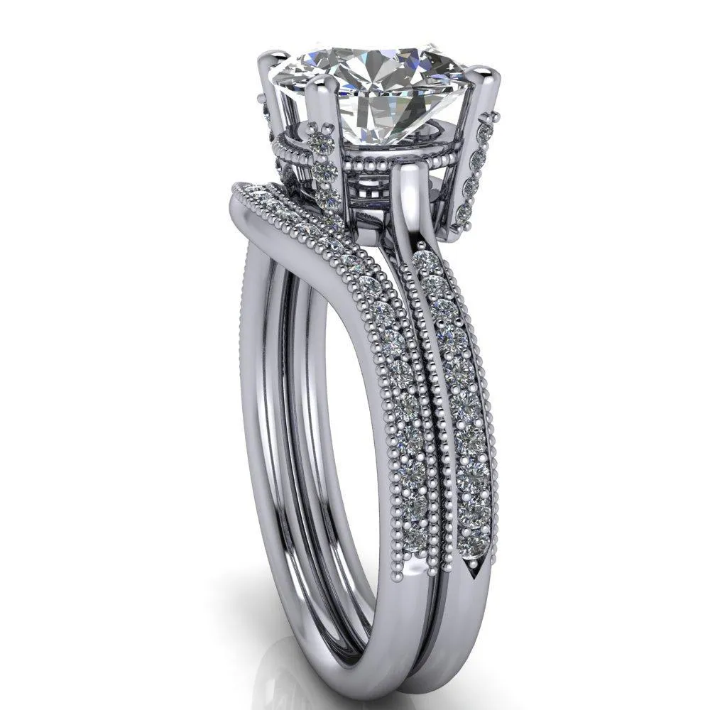 Scarlett Round Center Stone Custom Milgrain with Diamond Channel Set and 4 Prong Ring