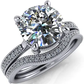 Scarlett Round Center Stone Custom Milgrain with Diamond Channel Set and 4 Prong Ring