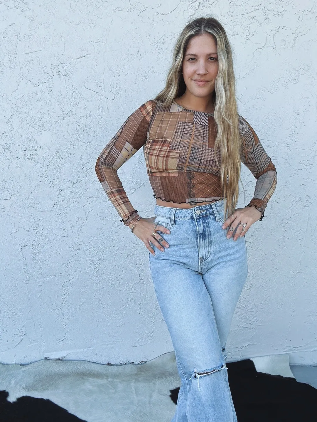 School Girl Plaid Sheer Mesh Top