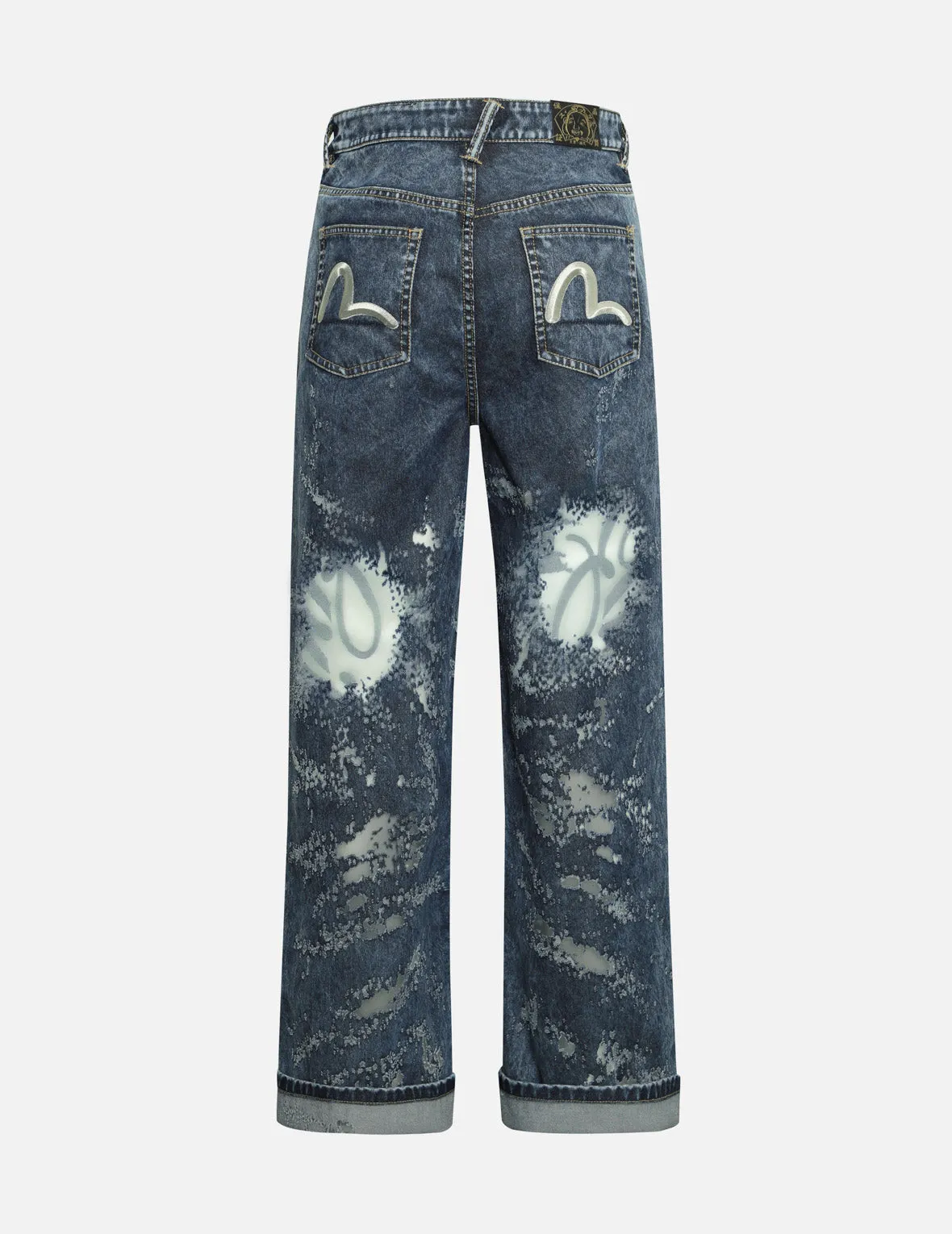 Seagull Embroidery and Laser-burned Wide-leg Jeans