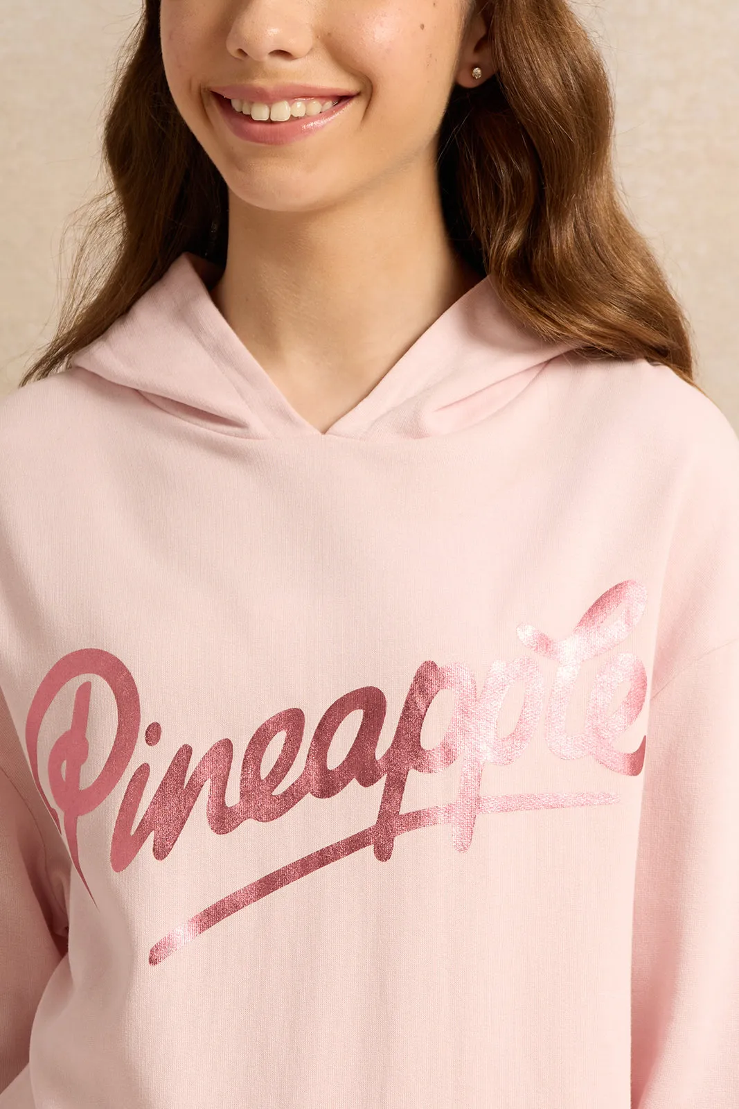 Senior Girls Pink Pineapple Print Hooded Sweatshirt