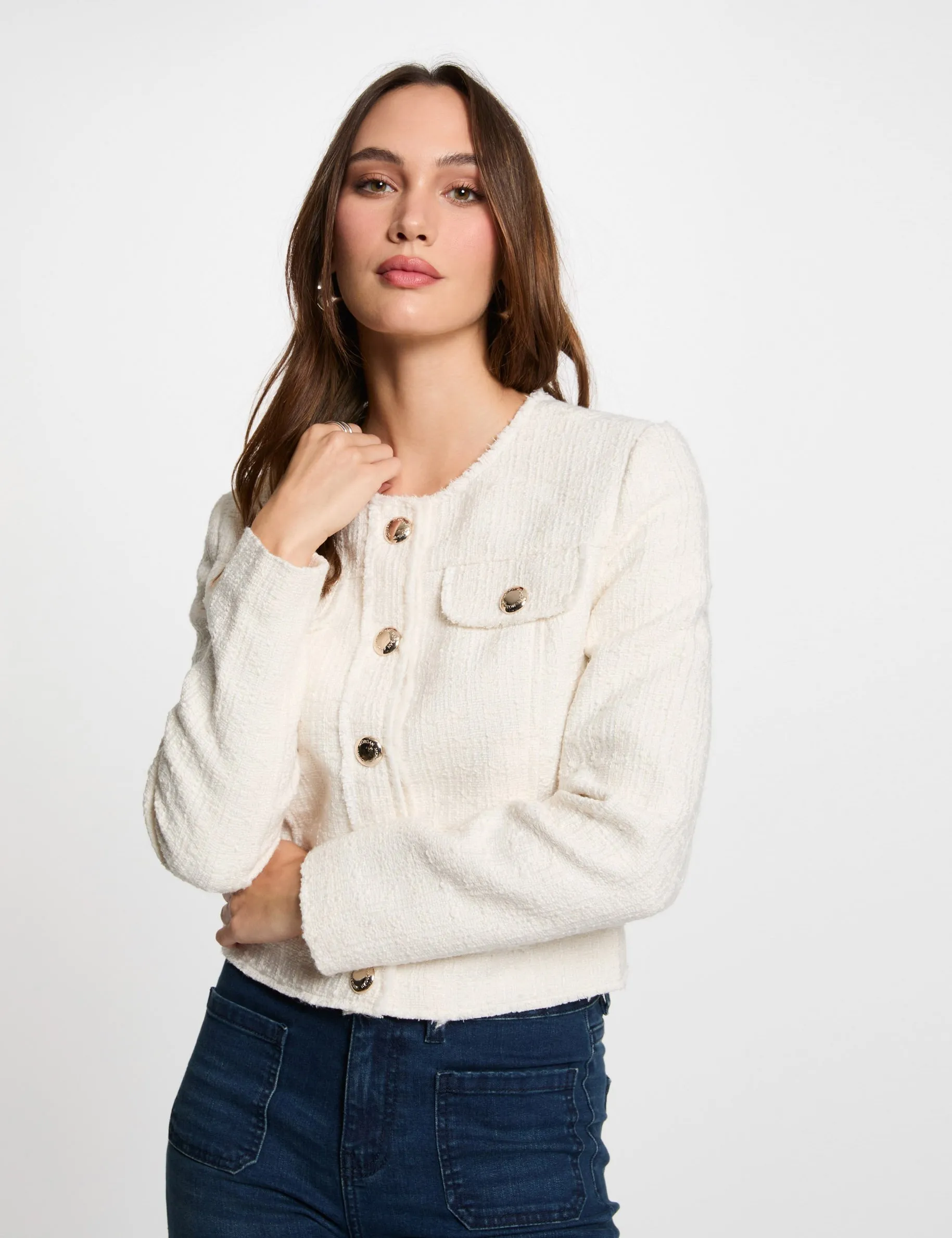 Short tweed jacket ivory women