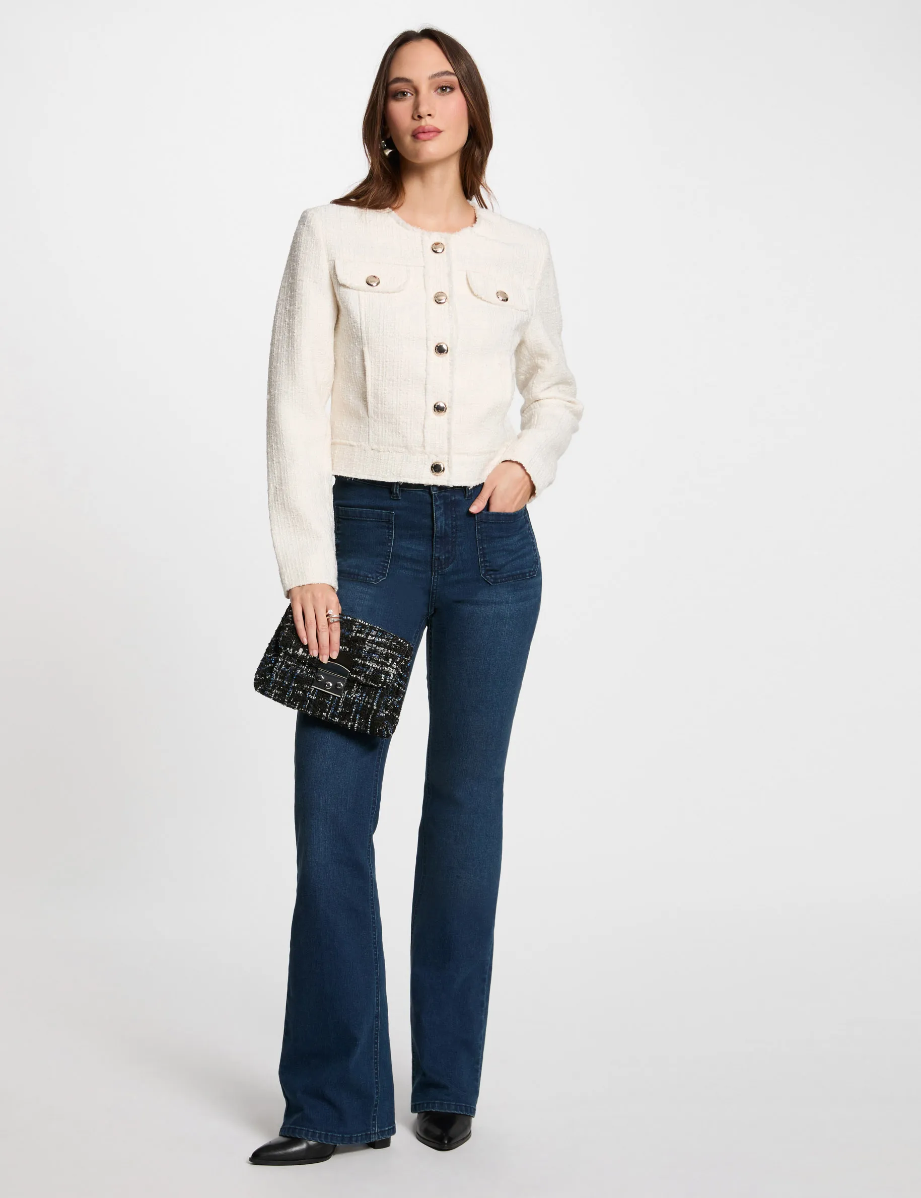 Short tweed jacket ivory women