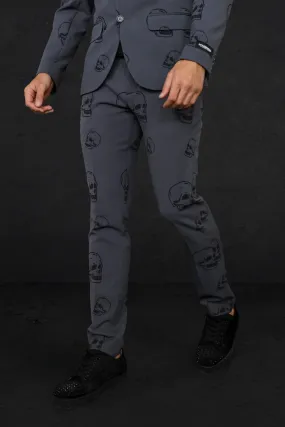 Skinny Skull Print Suit Trousers