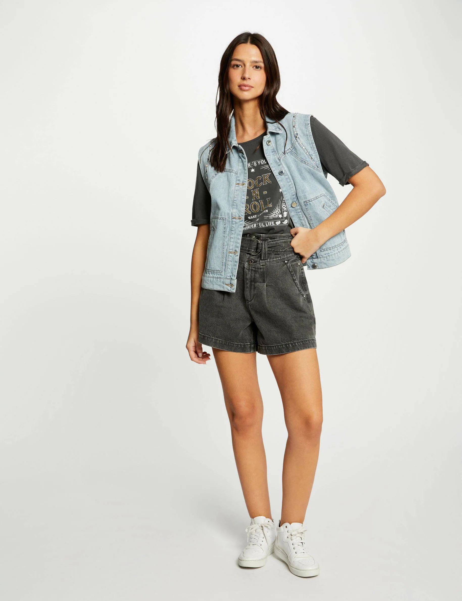 Sleeveless denim jacket jean bleached women