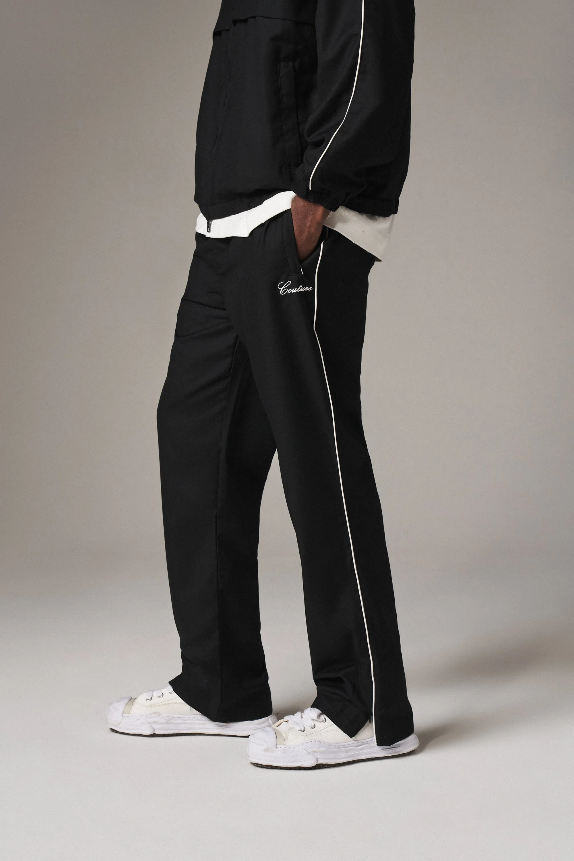 SMART PIPED TROUSERS - BLACK