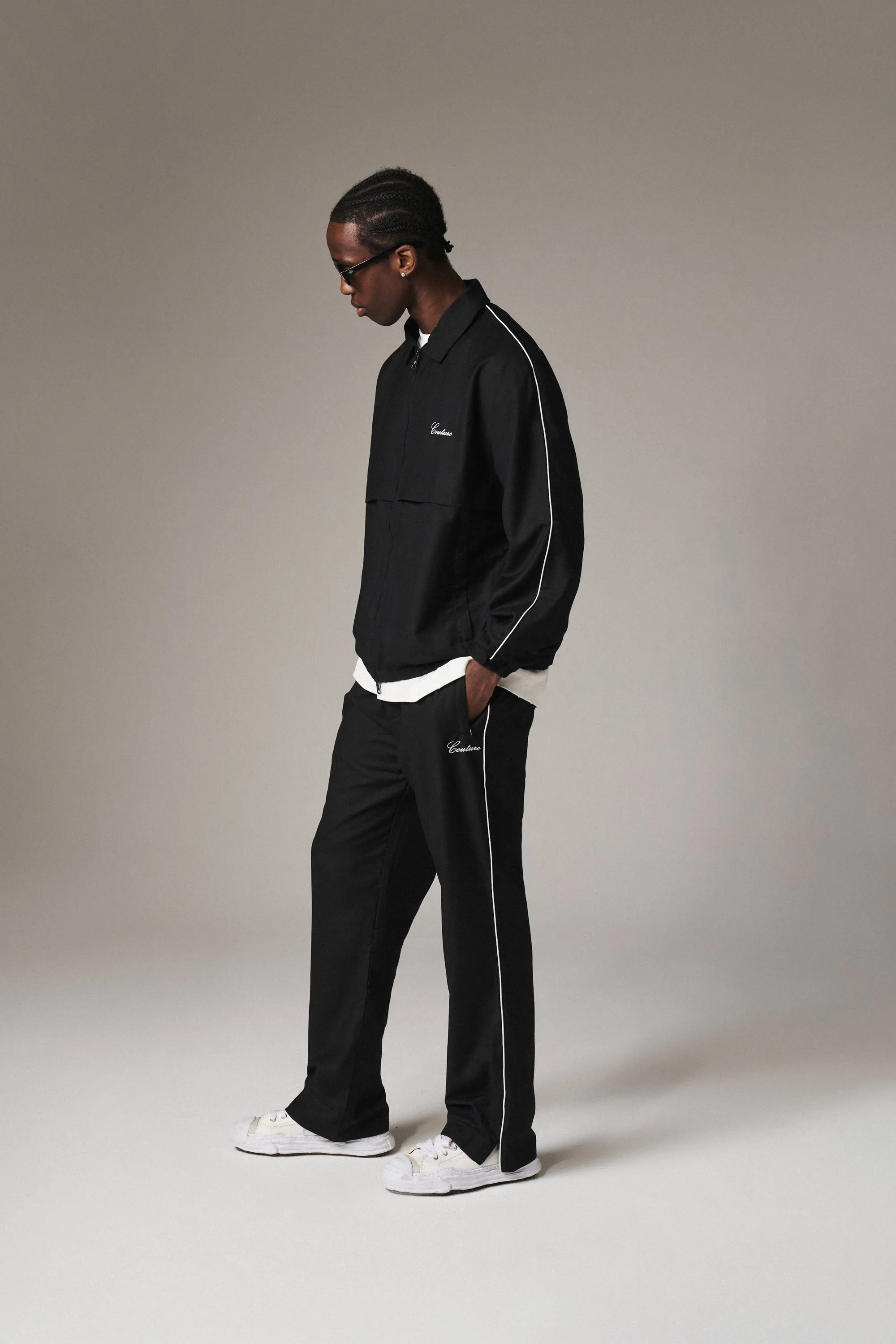 SMART PIPED TROUSERS - BLACK