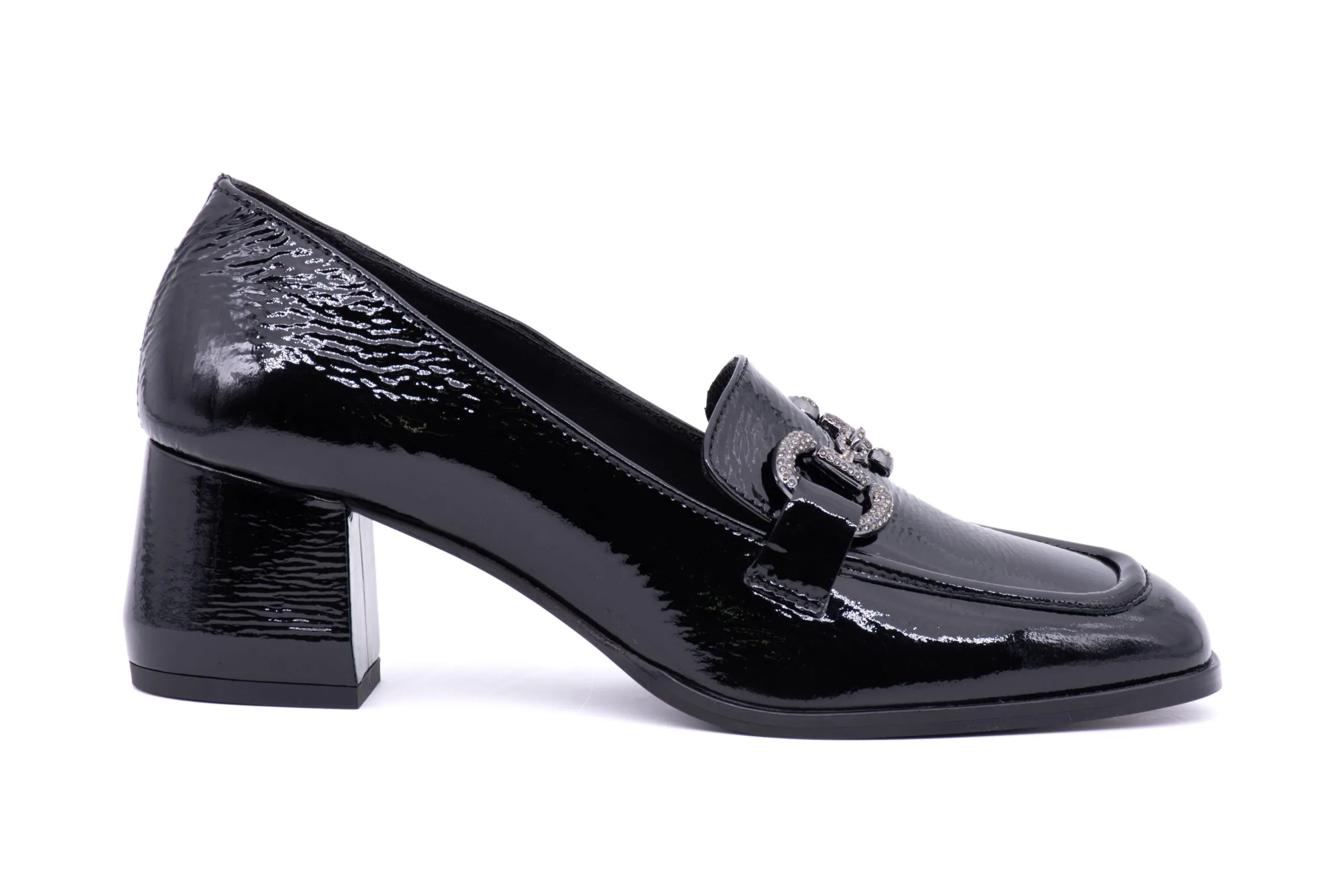 Soft Patent Leather Pumps with Rhinestone Embellishment