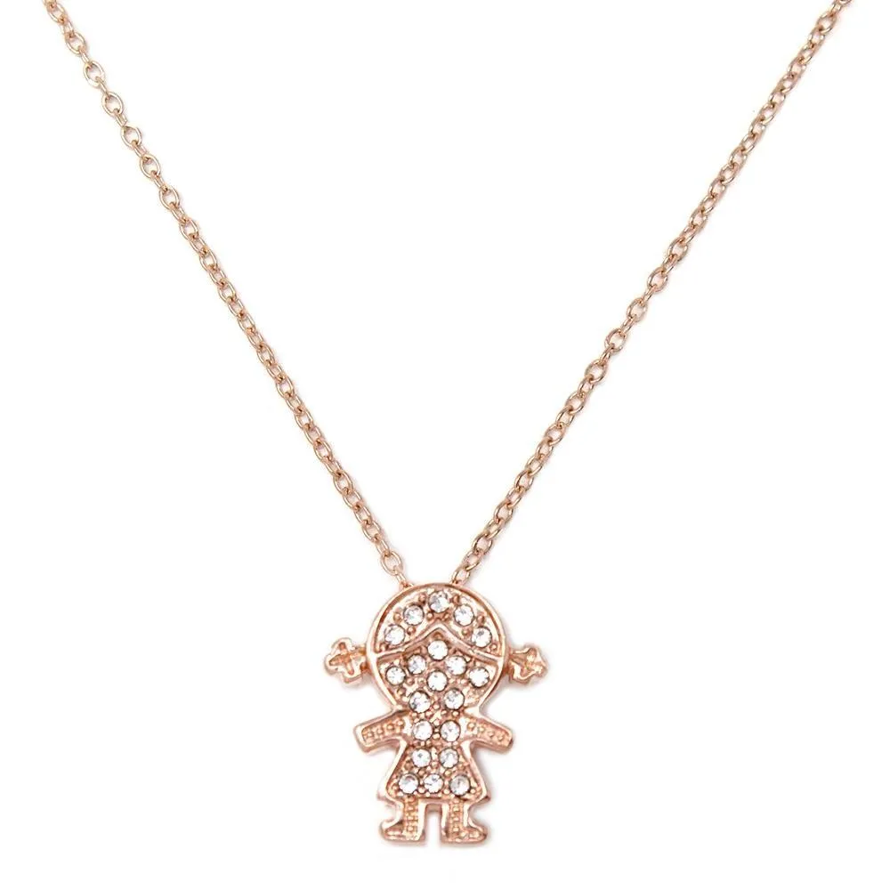 Stainless Steel Pave Girl Necklace Rose Gold Plated