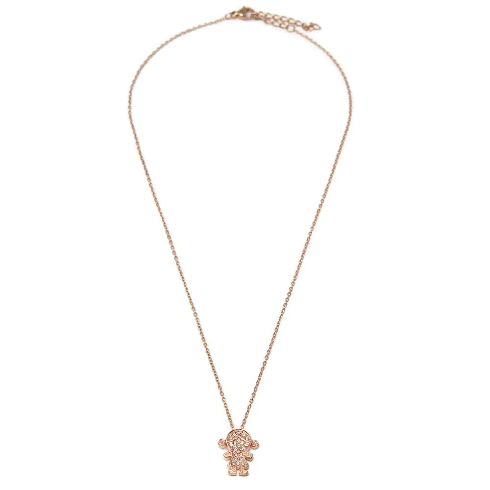 Stainless Steel Pave Girl Necklace Rose Gold Plated